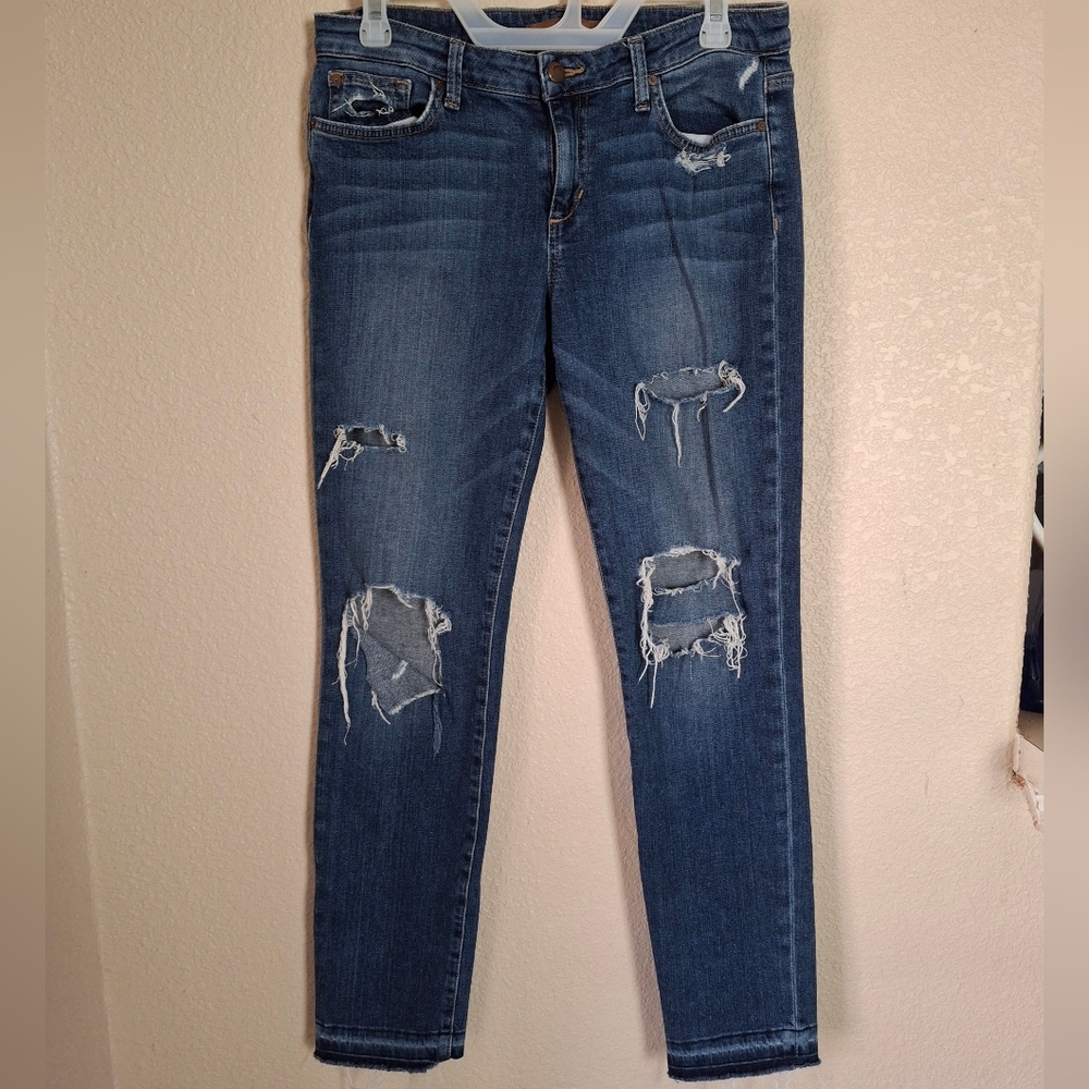 Womens Sz 29 The Cigarette Raw Hem Joe's Jeans Blue Skinny Distressed Denim